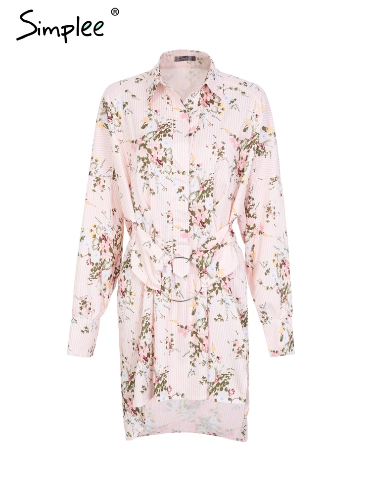 Женское весеннее мини платье-рубашка Simplee с цветочным принтом повседневное