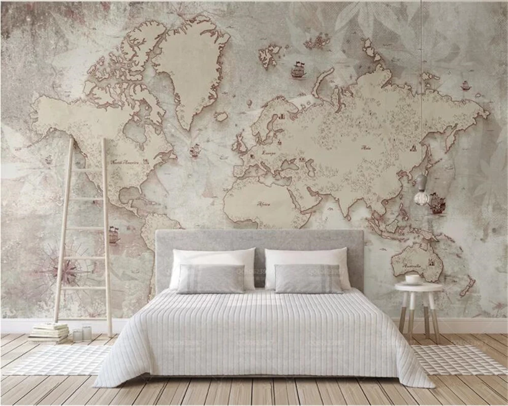 

Beibehang Custom wallpaper retro style old American Nordic world map TV background wall home decoration 3d wallpaper