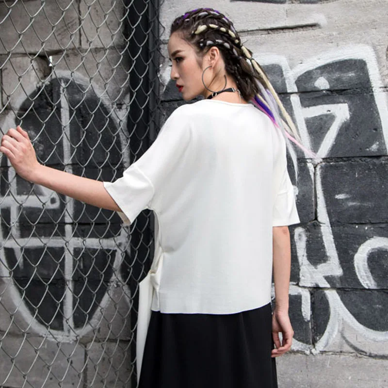 TWOTWINSTYLE белая футболка женский хлопок O шеи короткий рукав крестообразная