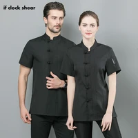 if short sleeved food service chef uniform chef jacket restaurant hotel catering kitchen white and black work clothes men unisex