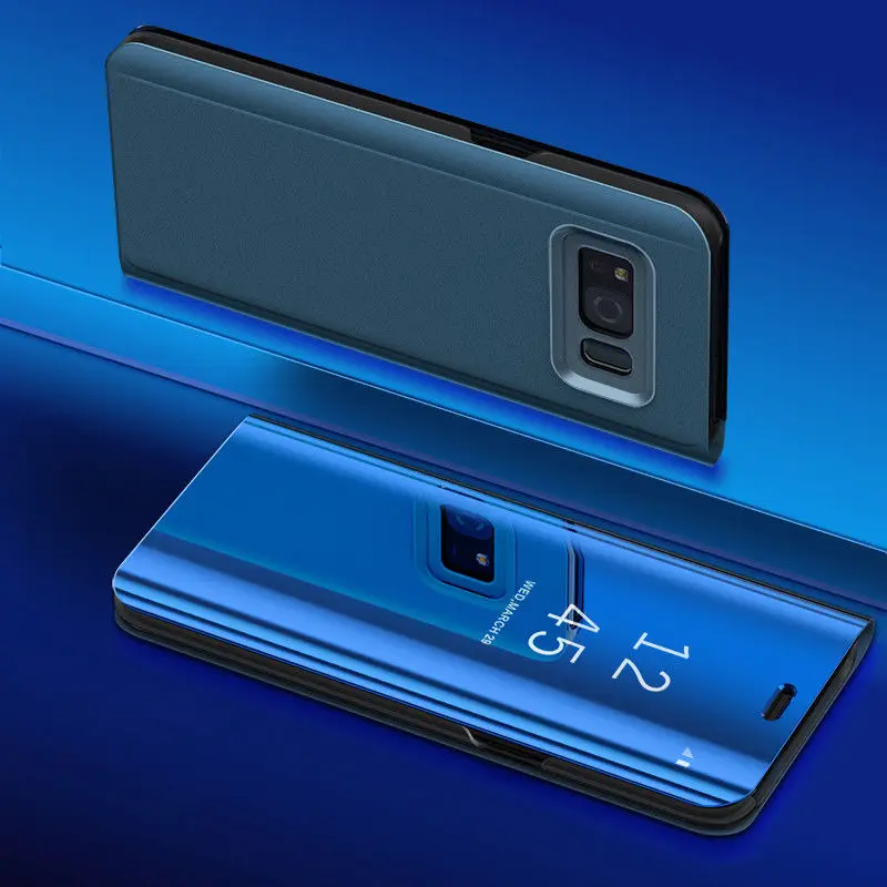 S10 плюс зеркало флип чехол для samsung S8 Plus чехол Вид из окна Smart Cover для samsung S6 S7 край A3 A5 A7 Примечание 8 9 J3 J5 J7 - Цвет: Blue