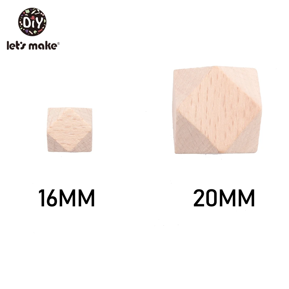 Let'S Make, 100 шт., 16 мм, 20 мм, шестигранные бусинки из бука, игрушки для прорезывания зубов для детей, игрушки для самостоятельного изготовления, погремушка-грызунок, деревянные детские Прорезыватели