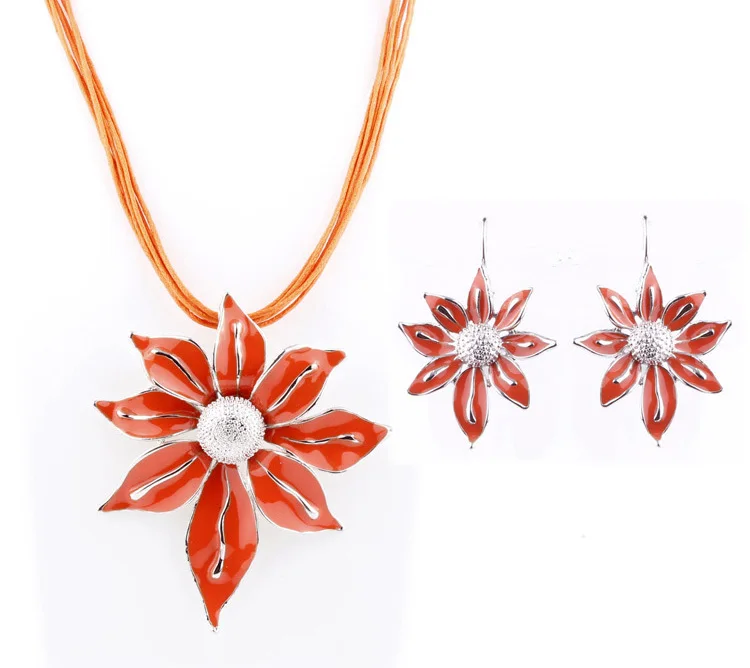 Комплект украшений из колье и серёг эмалированного сплава|enamel flower jewelry sets|necklace and