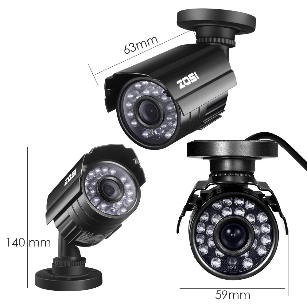 ZOSI HD CMOS 800TVL CCTV камера IR LED водонепроницаемая наружная/внутренняя ночное видение 65ft безопасности пуля с кронштейном на. - Фото №1