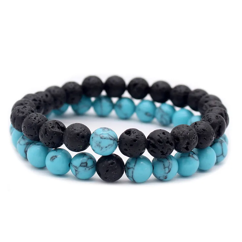 bu bk PHB002 2pcs/set 8mm Natural Stone Bracelets& Bangles Couple Bracelet for Lovers Gift - Окраска металла: bu bk
