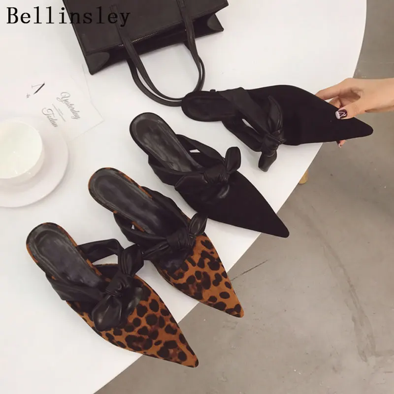 Bellinsley Летняя обувь леопардовой расцветки Женские шлепанцы босоножки слипоны