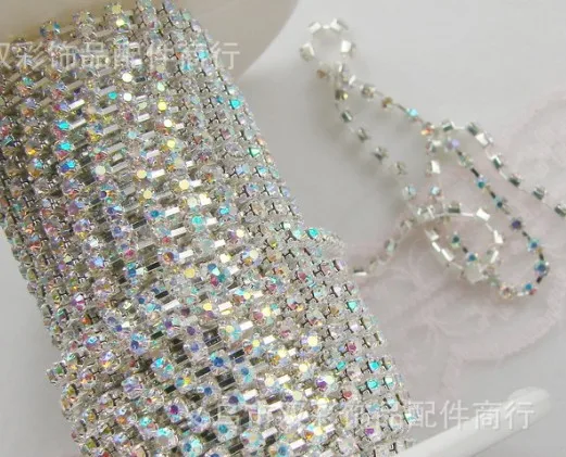 

ss16 sparse rhinestone cup chain,clear shinning AB rhinestones silver metal base,10 yards/roll/lot,15006C