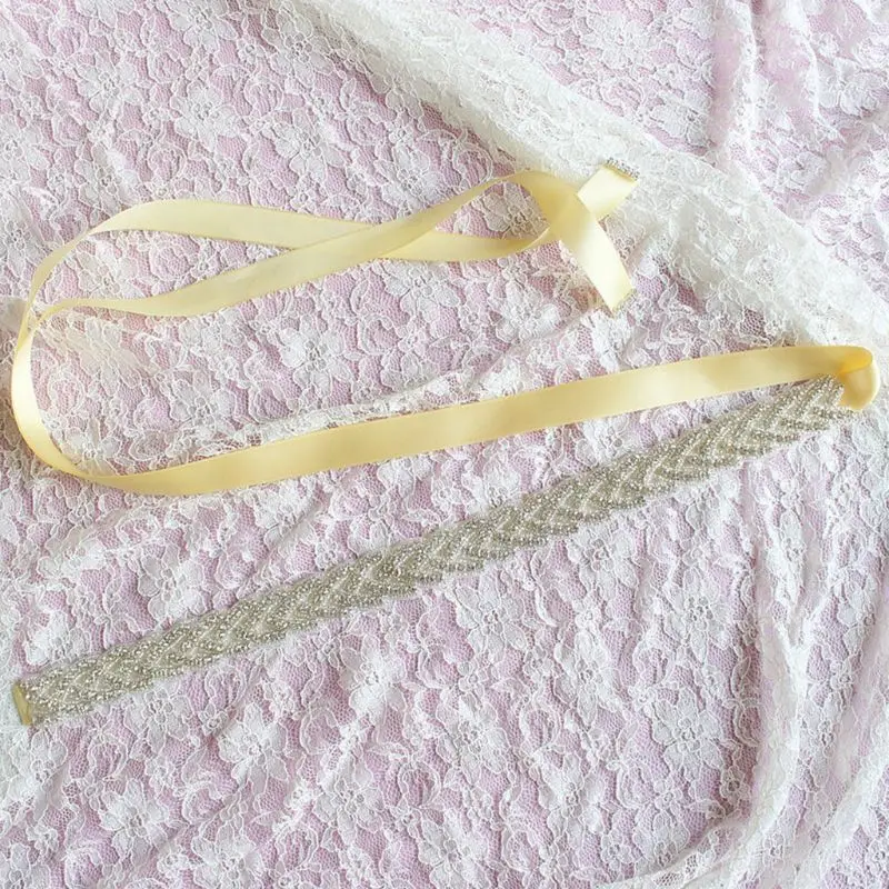 

Wedding Bridal Long Waist Belt Cable Cross Glitter Rhinestone Beaded Sash Cummerbunds Ribbon DIY Waistband Party Dress