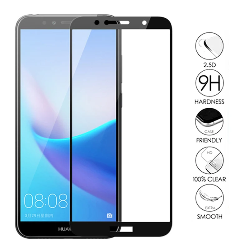 Полностью покрывающее закаленное Стекло для huawei Y3 Y5 Y6 Y7 Y9 Prime Y 3, 5, 6, 7, 9, чехол Защитное стекло для экрана из закаленного стекла
