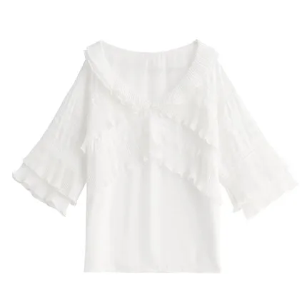 2XL женские рубашки блузки с v-образным вырезом белый шифоновый топ офисная блузка