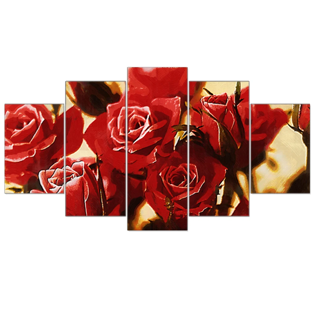 

Unframed Modular Canvas Painting Unframed Romantic Flowers Art Print Poster HD Canvas Picture Home Decoration for Room 5pcs