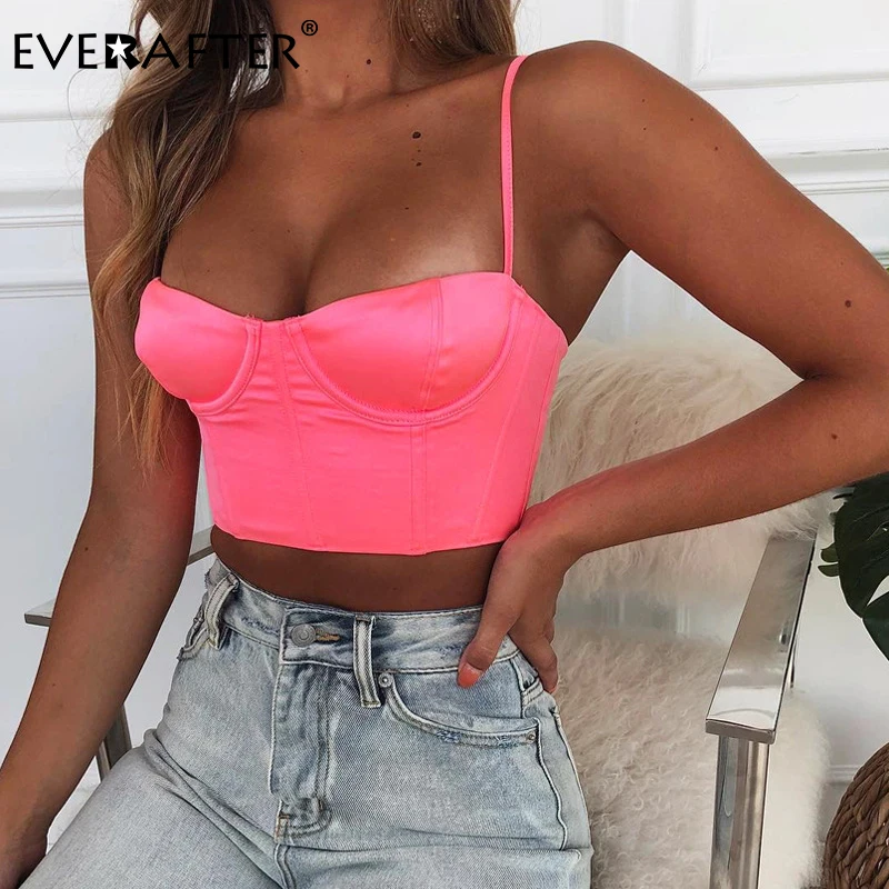EVERAFTER, сексуальные неоновые Топики, женские, без рукавов, атласные, укороченные, топы, элегантные, шикарные, топы,, летние, женские, повседневные, базовые, хит