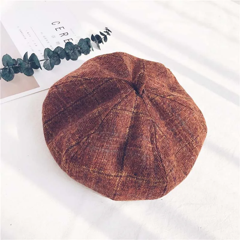 Female Pretty Cute Solid Newsboy Caps Wool Vintage British cap Plaid Artist Literature Hats Octagon Hat Free Shipping Sale |