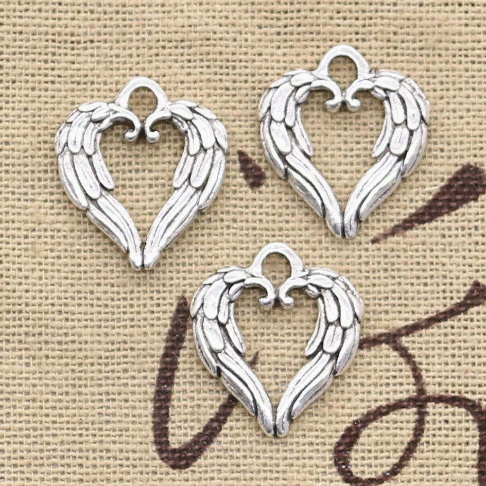 

20pcs Charms Heart Angel Wings 19x17mm Antique Silver Color Pendants DIYCrafts Making Findings Handmade Tibetan Jewelry
