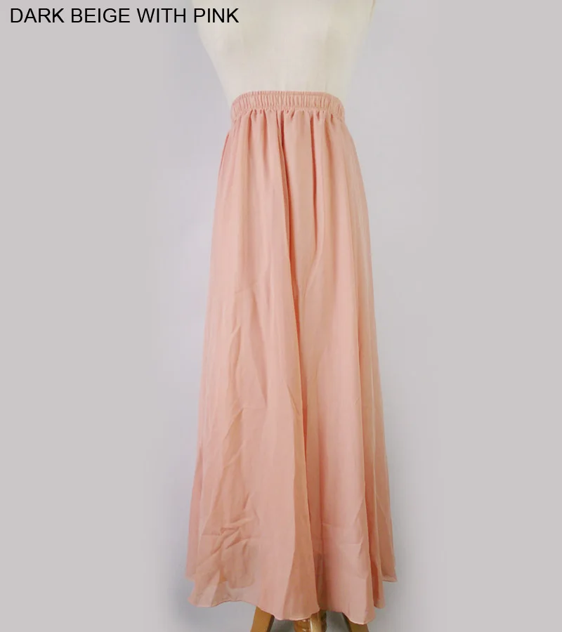 dark beige with pink Женская элегантная шифоновая юбка с высокой талией, эластичная резинка на талии, повседневные длинные макси юбки Saias 80/90/100 см, 22 цвета, лето-осень, Новинка - Цвет: dark beige with pink