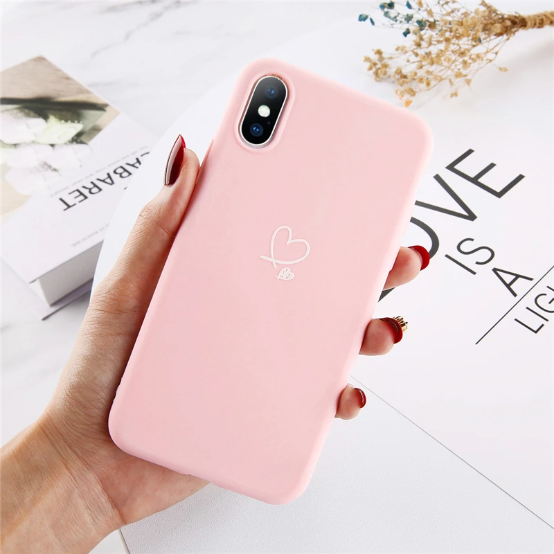 Lovebay чехол для телефона с узором в виде сердца для iphone 7, 8, 6, 6 S, 5, 5S, Plus, SE, XS, Max, XR, X, мягкая силиконовая ультратонкая задняя крышка - Цвет: Pink