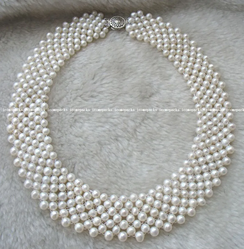 wholesale 5-6mm freshwater pearl handcraft white round necklace 17"