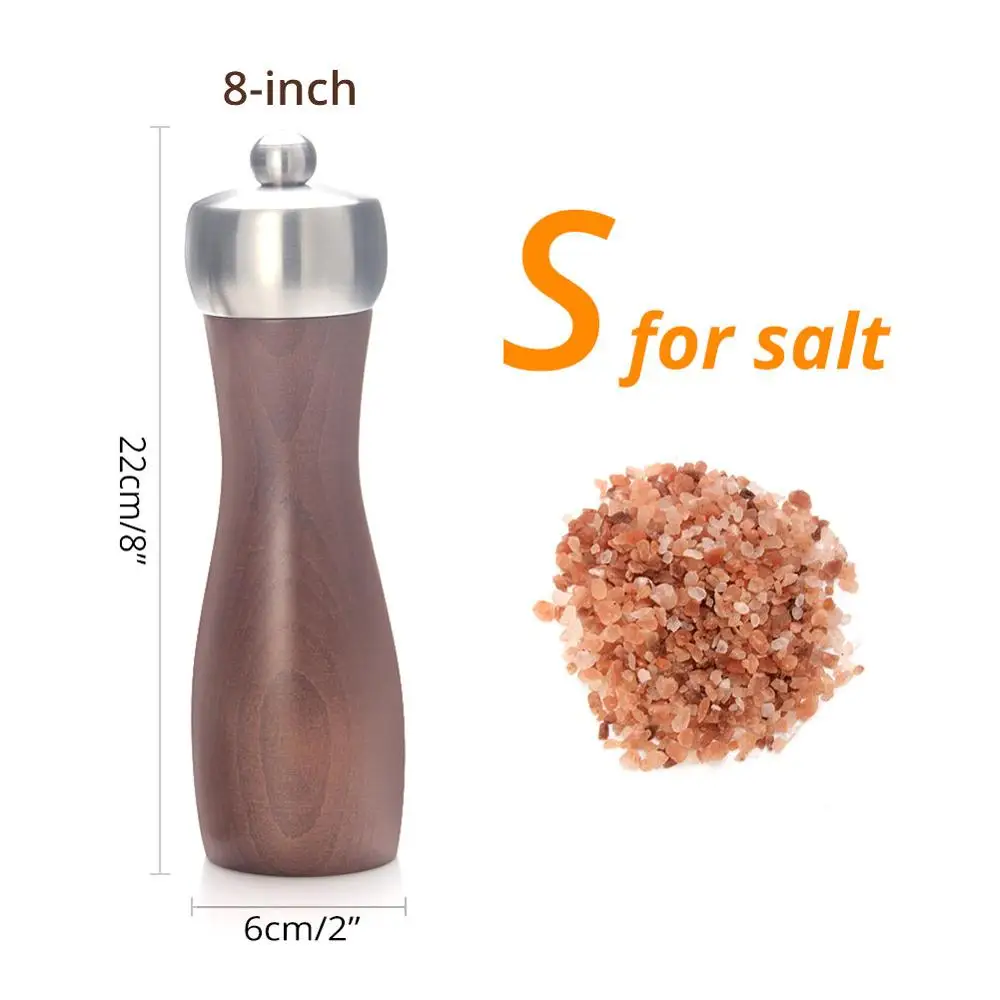 8 inch for salt dark Высококачественная деревянная шлифовальная машина для соли и перца-шлифовальная машина для специй керамический или углеродистый стальной ротор с Регулируемая крупнота - Цвет: 8 inch for salt dark