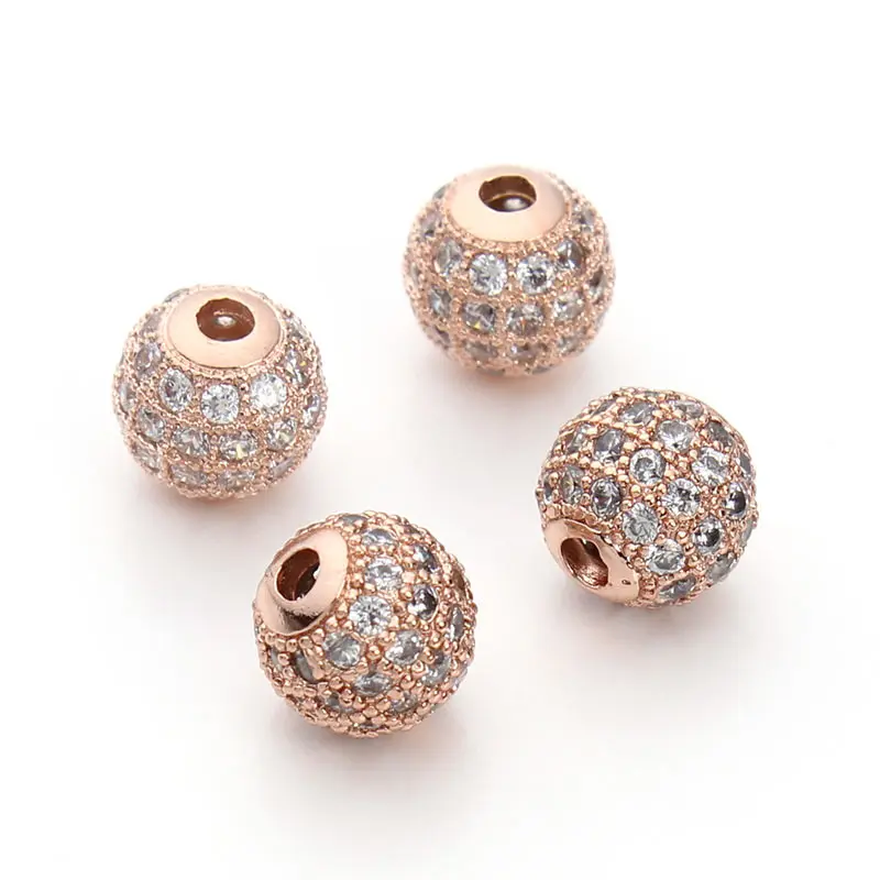 Круглые бусины с фианитами 2 шт./лот 8 мм золотые отверстием для изготовления