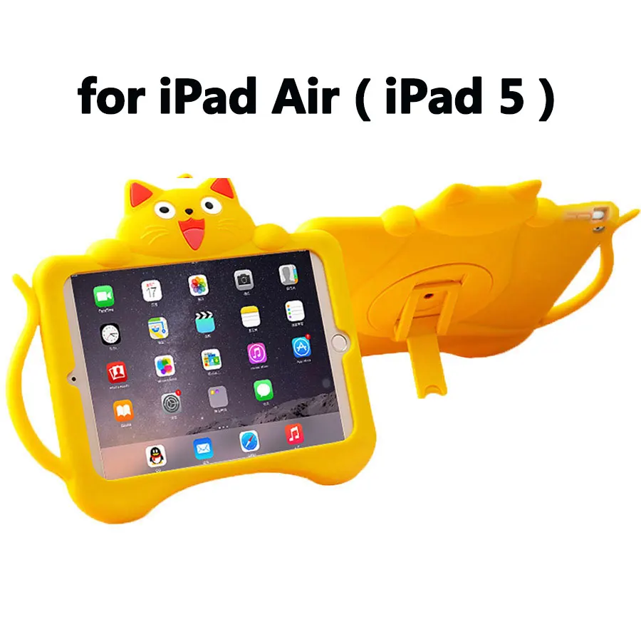 Детский ударопрочный чехол для iPad Air 2 Air 1 Детский мягкий силиконовый защитный чехол для планшета с мультяшным рисунком чехол с ручкой для iPad 5 6 - Цвет: for Air 1 (yellow)