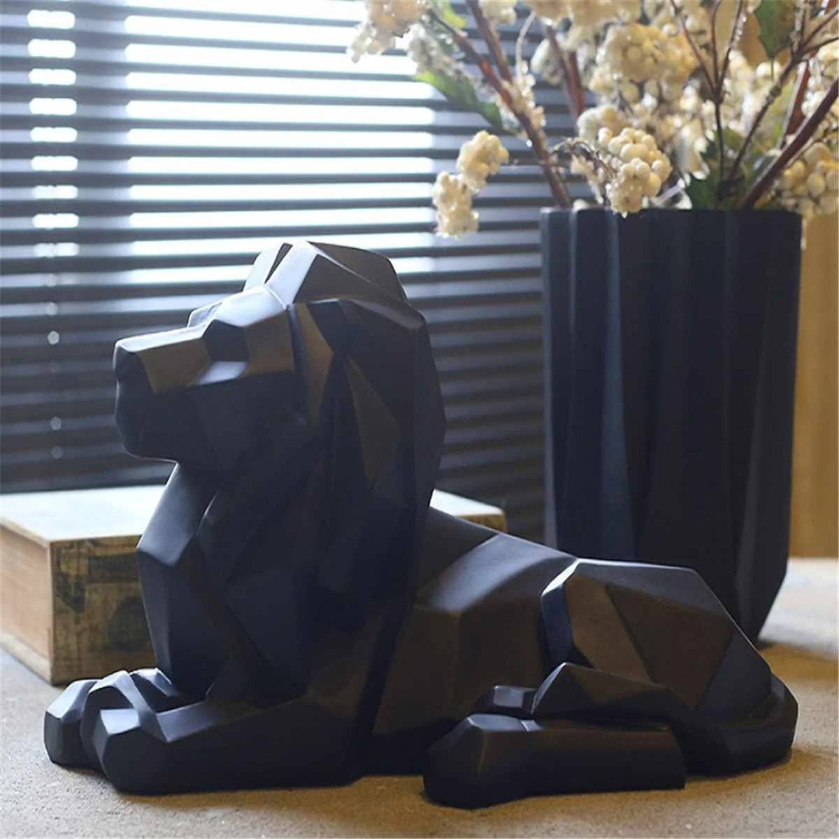 lionblack Нордическая статуя из смолы скульптуры геометрические Львы орнамент художественные поделки абстрактный король зверей статуя волка статуэтка животного домашний декор - Цвет: lionblack