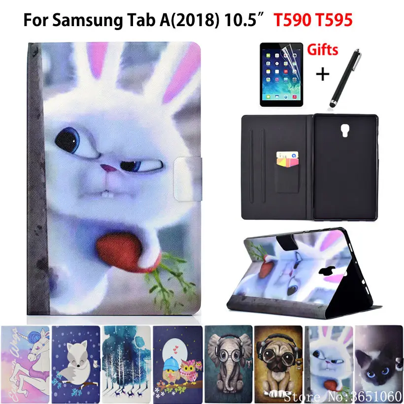 Чехол для samsung Galaxy Tab A A2 10," T590 T595 T597 SM-T595 чехол для планшета Модный чехол с подставкой в виде животных+ пленка+ ручка
