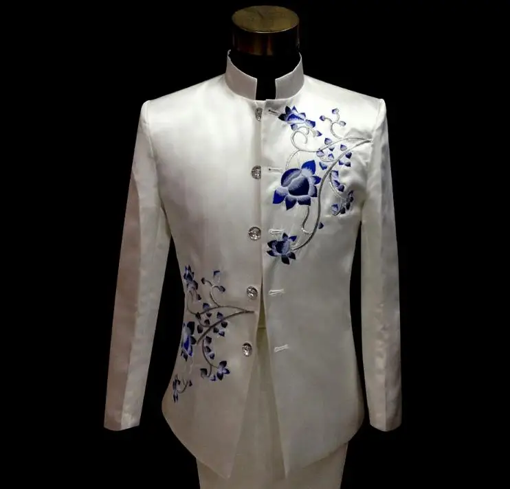

Porcelain embroidered chinese tunic suit formal dress latest coat pant designs suit men chinese style marriage suits for men's