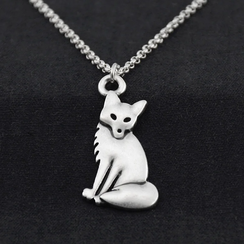 

Vintage Silver Color Stainless Steel Long Chains Sitting Fairy Fox Pendant Necklace Animal Statement Necklaces For Women Jewelry