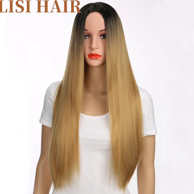 LISIHAIR черный Омбре блонд парик длинные прямые парики 24 дюйма синтетические для