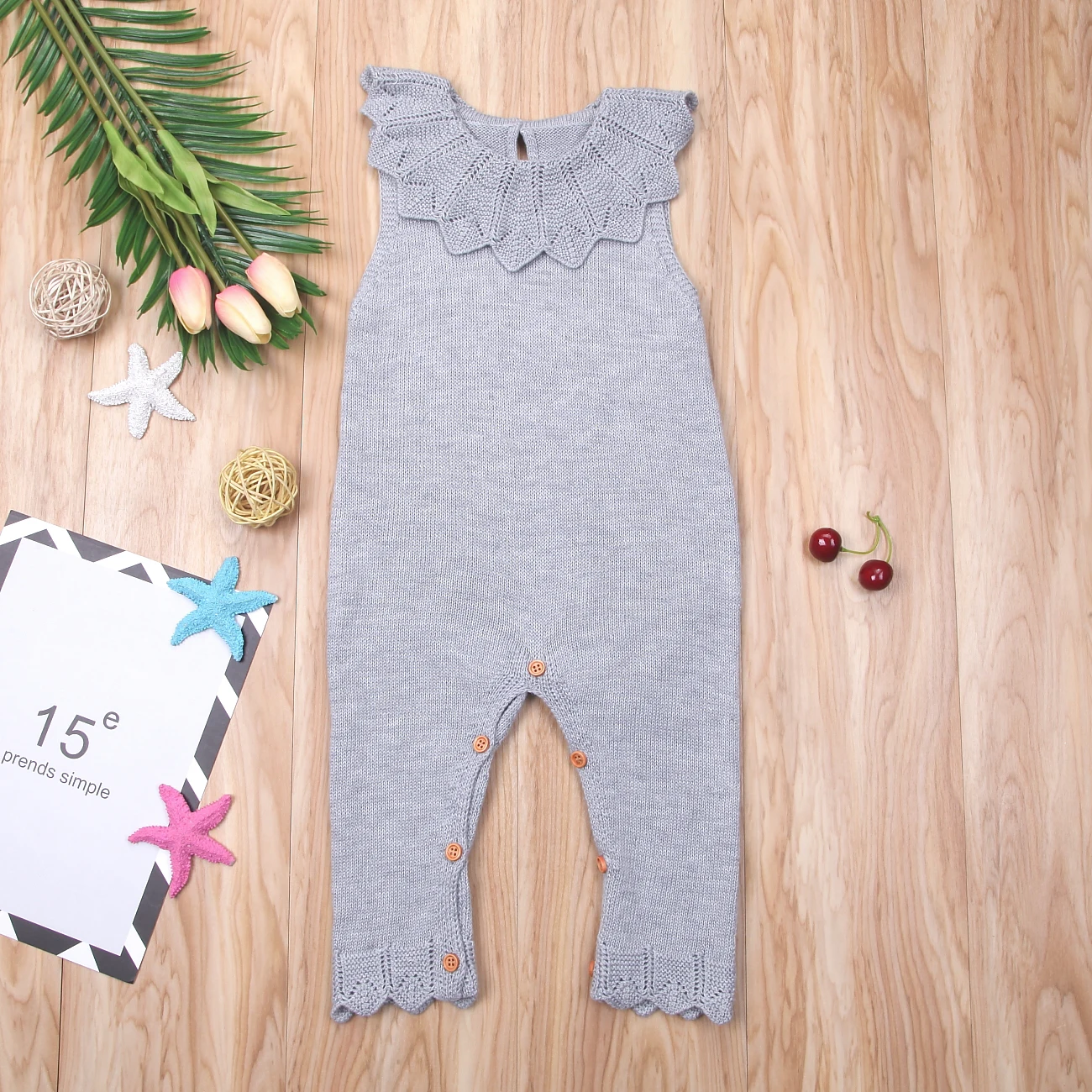 Новинка 2018 модный вязаный Летний комбинезон без рукавов для маленьких девочек