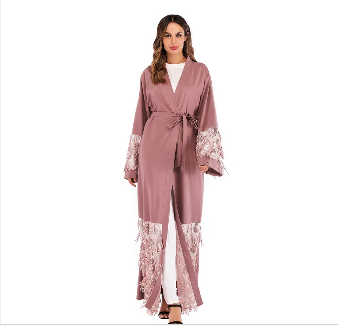 Мусульманское Платье макси с пайетками Nida Abaya длинное платье кардиган халат