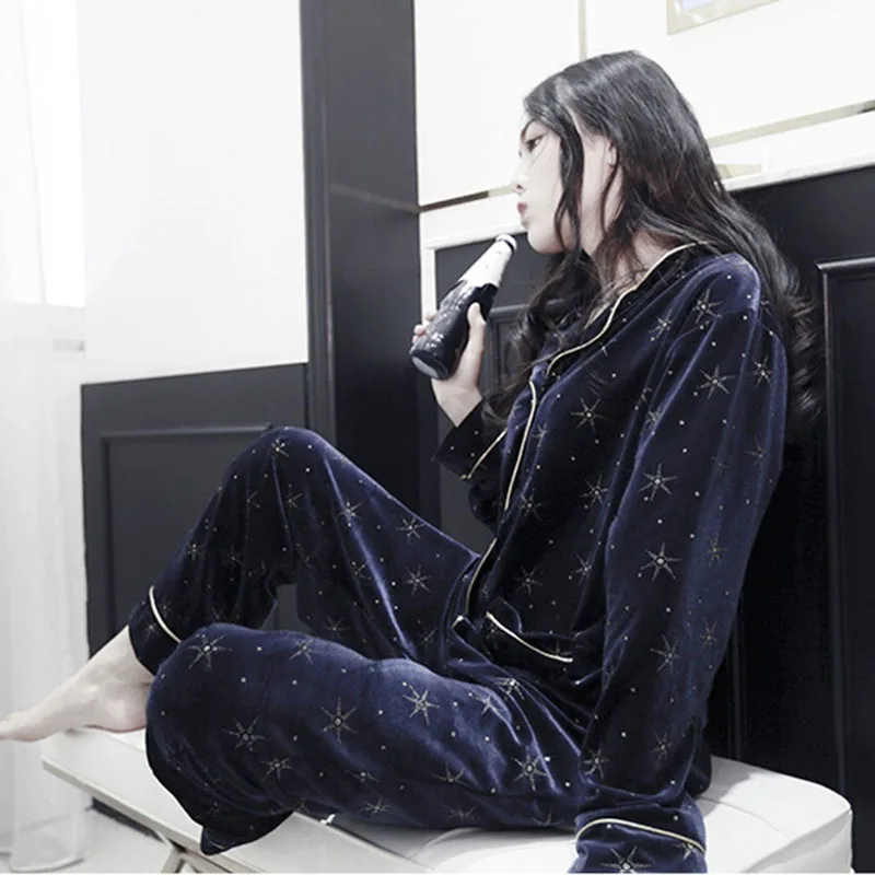 Зимние теплые Для женщин пижамы Наборы для ухода за кожей sleepcoat Мотобрюки леди