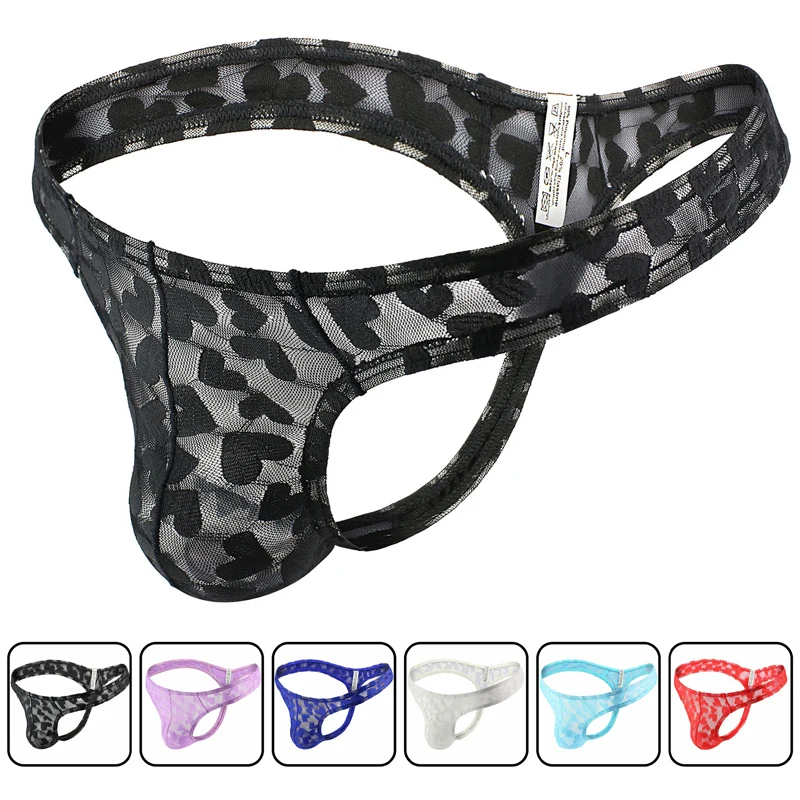 Мужские пикантные кружевные стринги нижнее белье прозрачные дышащие трусики