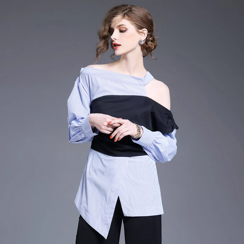 Женская блузка новый дизайн асимметричная со вставками с открытыми плечами