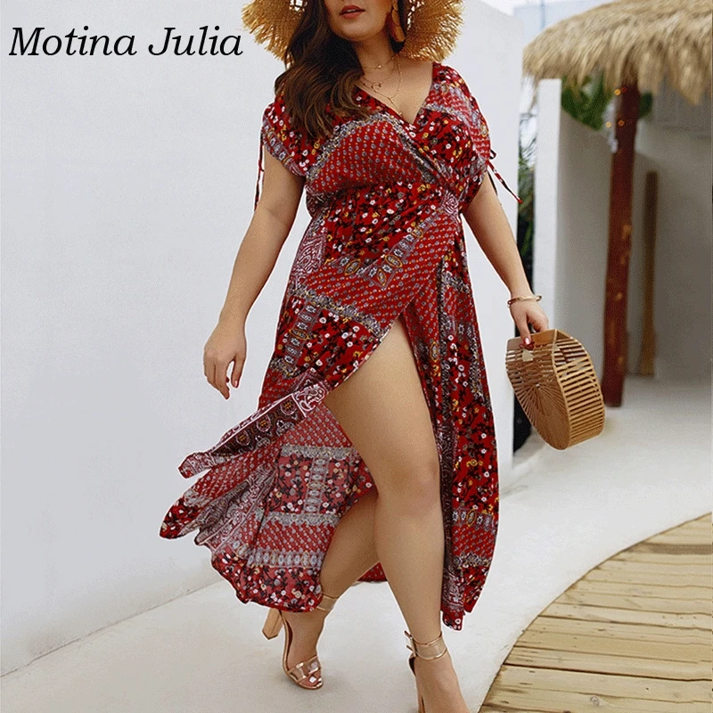 Motina Julia 2019 летнее платье с принтом для женщин большие размеры boho пляжное Женское