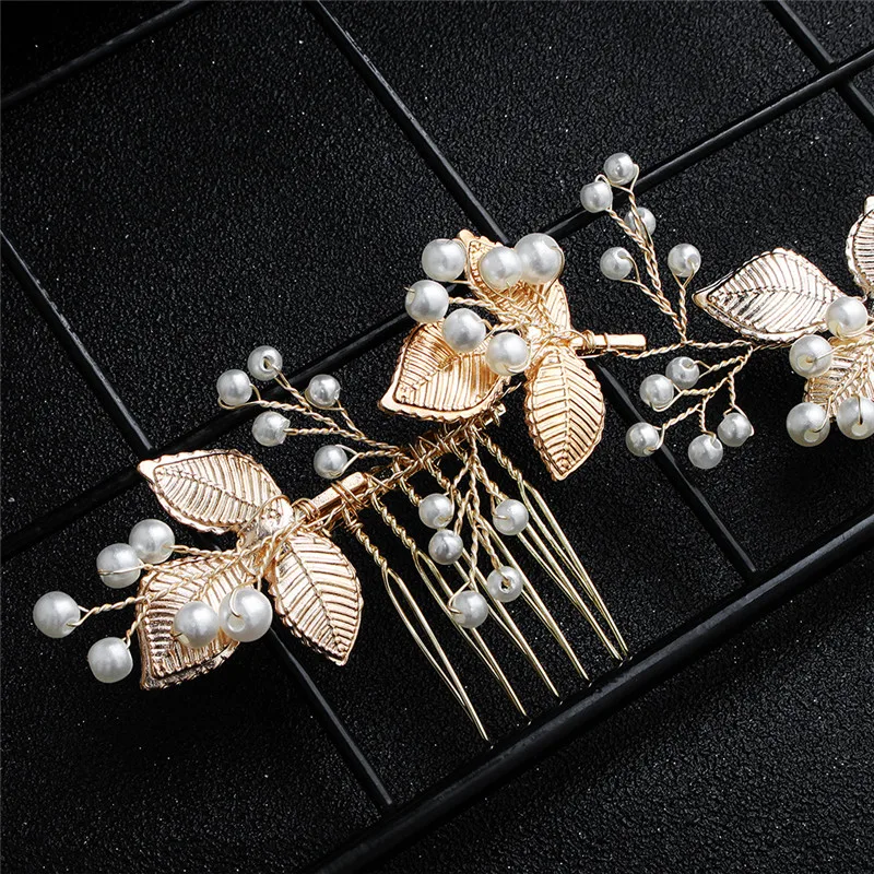 

Gold Wedding Hair Accessories Leaves Pearls Hair Comb Bridal Headpiece for Women Wedding Hair Clip Bridal Hair Jewelry HD61
