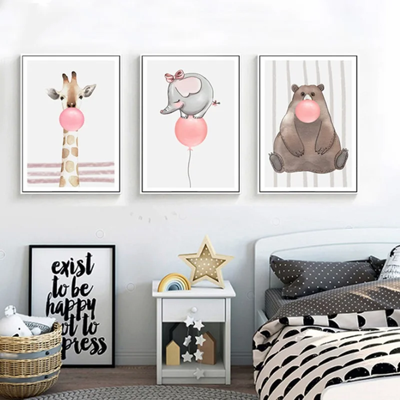 Современная детская Настенная картина с рисунками искусства мультфильмов слон