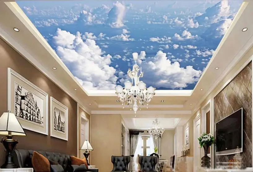 3d потолок нетканые обои на заказ облака над морем небо гостиная Настенные для