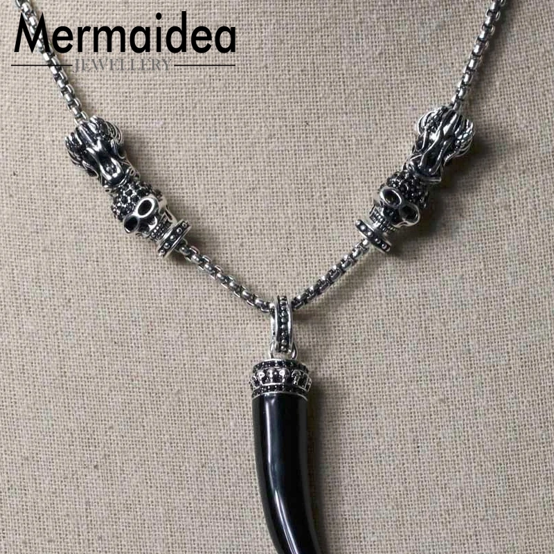 Skull Dragon Beads Tiger Tooth Pendants Necklaces Men Women Trendy Style silver plated Rebel Fashion Jewelry Gift | Украшения и