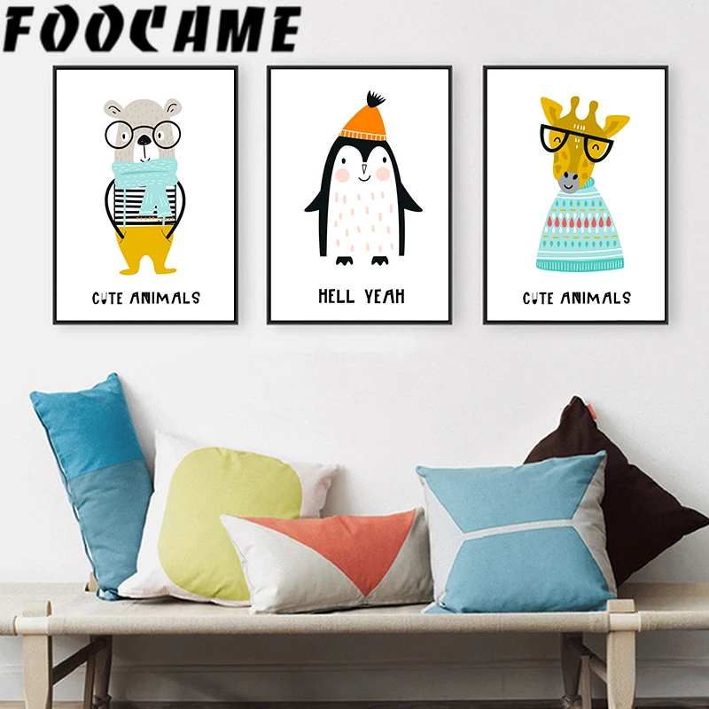 Foocome овец Пингвин картина с изображением зебры Холст мультфильм животных постер
