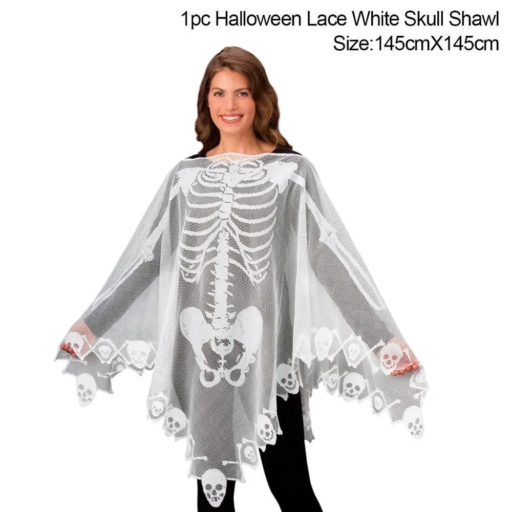 

Staraise 145*145cm Halloween White Skull Lace Cape Cloth Halloween Party Decor Props Party Bone Cloak Cloth Party Supplies