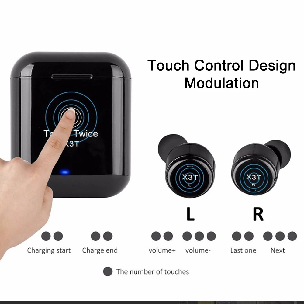 Новая усовершенствованная X3T touch Управление True Беспроводной Bluetooth наушники мини спортивные наушники с зарядки чехол для смартфона