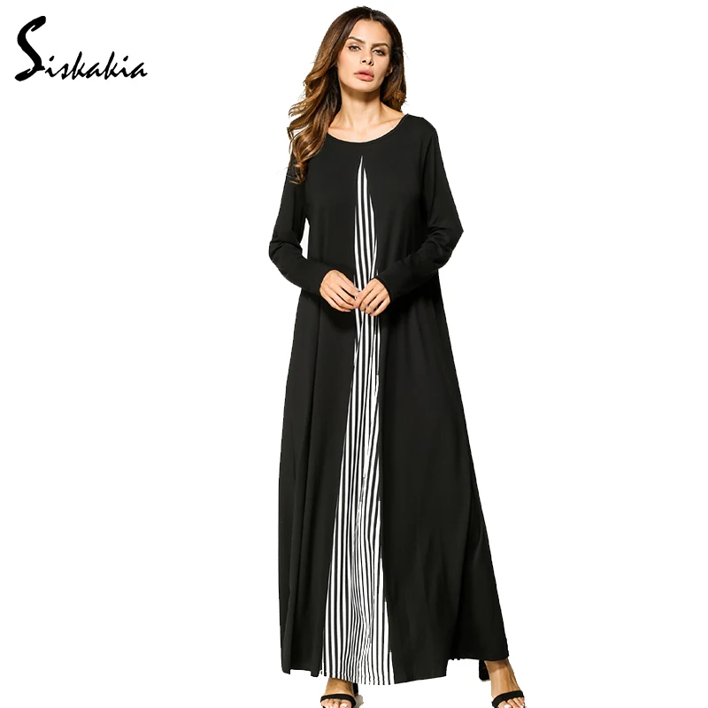 Siskakia длинное платье макси с длинным рукавом и круглым вырезом для женщин в