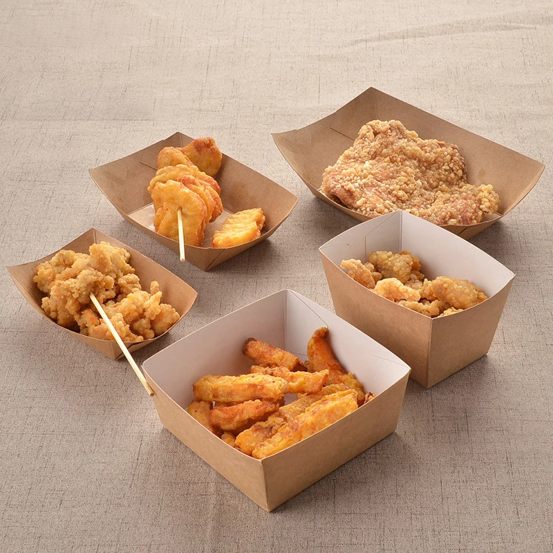 

Коробка для фаст-фуда, одноразовая коробка, чехол из крафт-бумаги, поднос для еды, коробка для жареной курицы, картофеля фри, водонепроницаем...