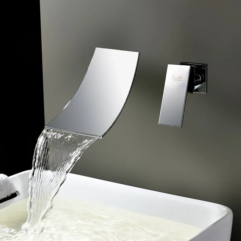 

Free shipping single handle bathroom waterfall mixer tap with dual hole brass basin sink faucet and polished chrome mixer tap
