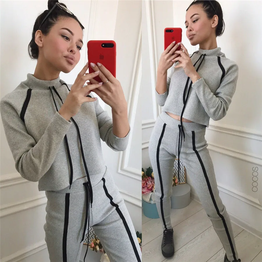 Женский комплект из двух предметов Meileiya укороченный топ с капюшоном спортивные