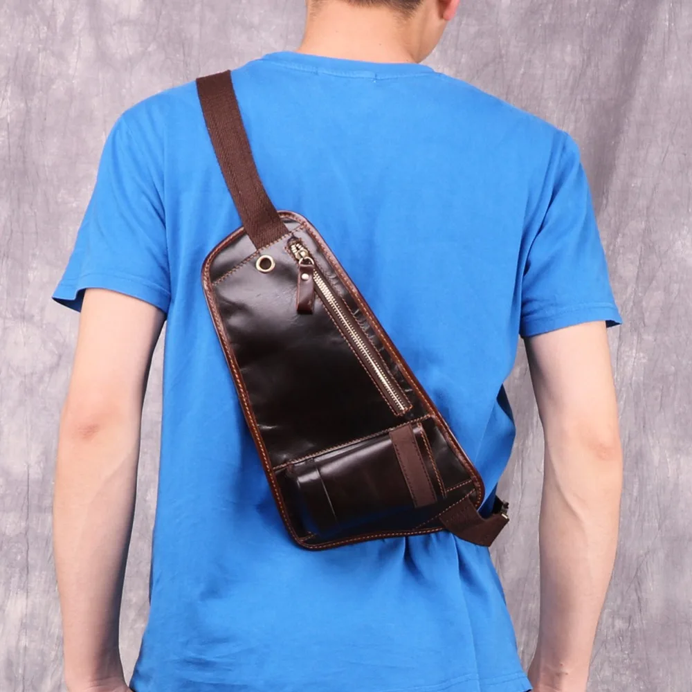 

Men Genuine Leather Chest Bags Travel Casual Messenger Crossbody Bags Belt Men Phone Pouch Bags For Man Small Thin Chest Pack
