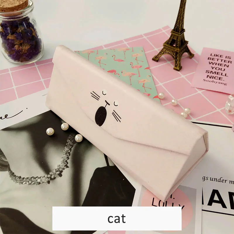 cat Креативный складной портативный Чехол для очков с модным принтом фламинго, чехол для солнцезащитных очков, коробка для хранения очков ручной работы - Цвет: cat