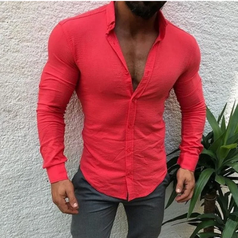 LASPERAL Весенняя Мужская рубашка Повседневная с длинным рукавом Тонкая мужская
