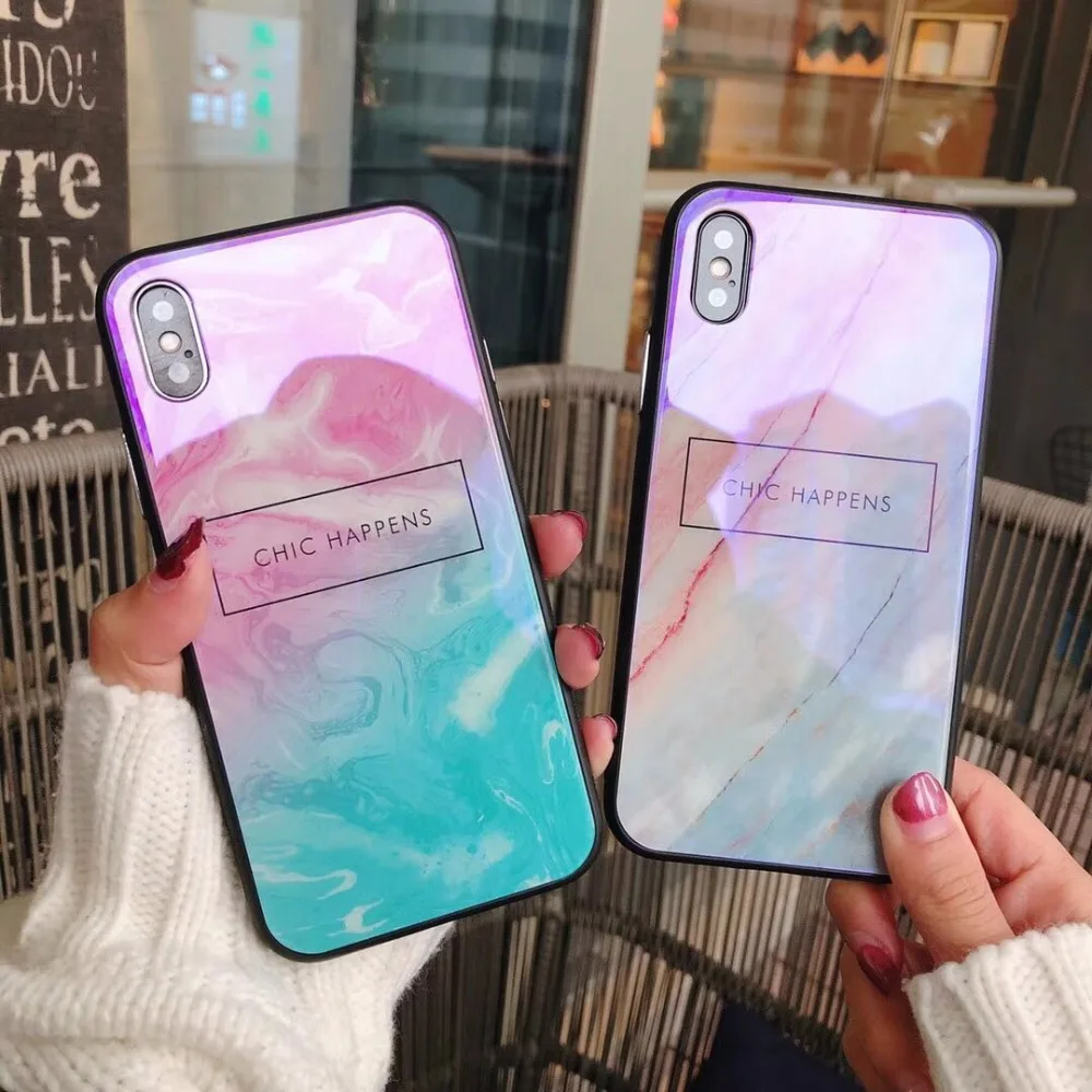 Супер модные Мрамор зерна Pattern Blue Light закаленное Стекло жесткий Пластик чехол для